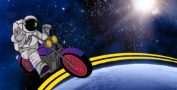 Breck Illustration of Astronaut on a motorcycle