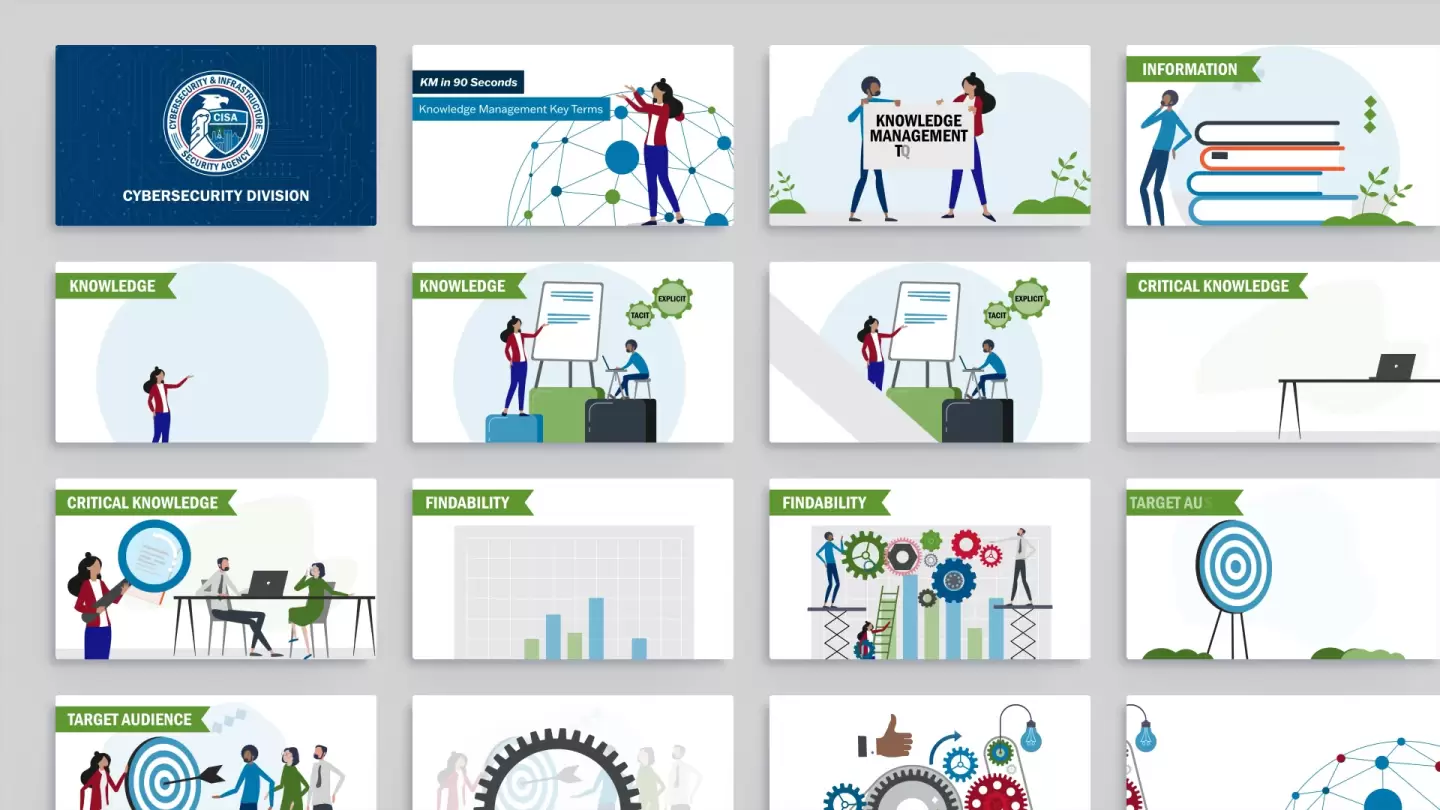 A collage of stills from Breck's CISA Knowledge Management video