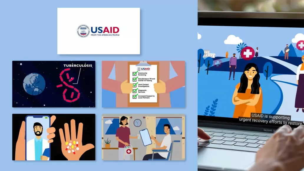 A collage of stills from Breck's USAID Tuberculosis Video
